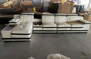 Nuovo Set <span class=keywords><strong>Divano</strong></span> a L Multifunzionale Monoposto da Soggiorno in Pelle di Grandi <span class=keywords><strong>Dimensioni</strong></span> con Altoparlanti <span class=keywords><strong>Divano</strong></span> Angolare da 1, 3, 5, 6, 7 Posti - Product Image 2