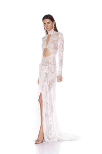 S0885Y 2026 Abito a tubino sexy <span class=keywords><strong>con</strong></span> scollo a V profondo, <span class=keywords><strong>maniche</strong></span> <span class=keywords><strong>lunghe</strong></span> in pizzo e <span class=keywords><strong>spacco</strong></span> alto per serate/feste - Product Image 2