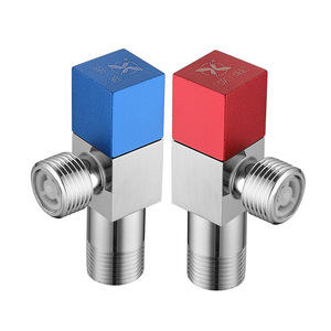 Copper Angle Valve 1/4 In Red Blue For <b>Hot</b> <b>Cold</b> Water Pipeline Use - Product Image 1