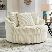 Canapé individuel surdimensionné en velours côtelé ultra-doux, pivotant à 360°, fauteuil d'appoint avec 3 grands coussins, chambre moderne, hôtel, bois massif