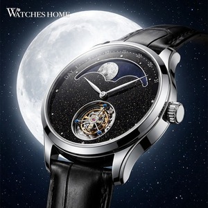 Montre personnalisée OEM avec logo, mouvement mécanique automatique à tourbillon, calendrier rétrograde, acier aventurine noir, saphir - Product Image 1