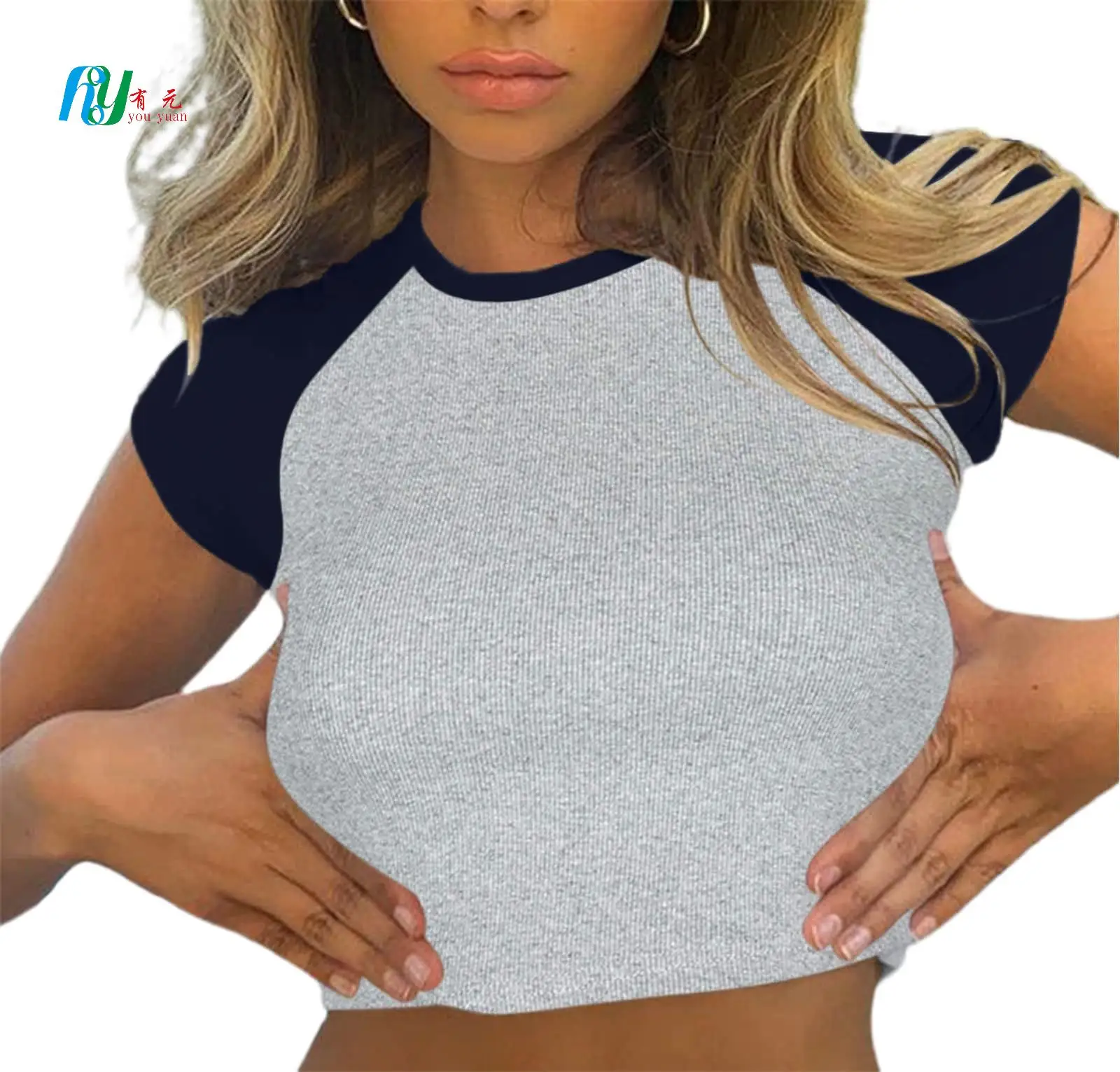 Camiseta de bebê cortada feminina, camiseta gráfica lisa de verão de algodão slim fit, top cropped feminino sexy para mulheres