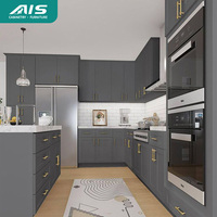 Ensemble de meubles de cuisine pour appartement, armoire de cuisine en bois massif, îlot de cuisine, armoire de rangement, conception gratuite pendant 72 heures, gris