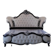 Lit double bon marché, meubles en bois anciens français, lit en pin sculpté à la main pour mariage européen Rococo de luxe