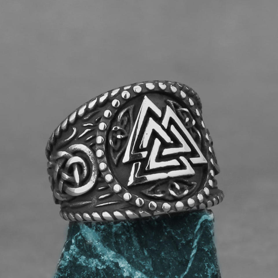 YK Personalized Design Triangle Rune Stainless Steel Ring Hip Hop Style ...