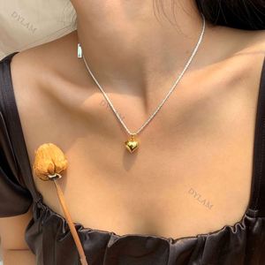 Dylam Luxury Women Jewelry 925 Sterling <b>Silver</b> 3D Heart Necklaces Real Gold Plating Love Heart <b>Choker</b> Necklace for Girls - Product Image 2