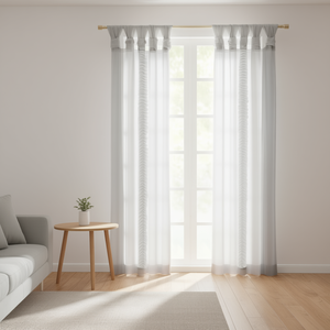 Cortinas translúcidas de voile con sistema de pestaña giratoria, color liso, para sala de estar, instalación con barra, para todas las estaciones, con filtro de luz. - Product Image 2