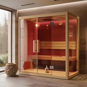 Sauna sec intérieur traditionnel finlandais au design moderne, poêle 6 kW, bois massif de pruche, fenêtres à traverse, vapeur personnelle - Product Image 2