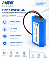 Batterie Li-ion 2S 7.4V 800mAh rechargeable avec BMS intégré pour dispositif de surveillance GPS et instrument portable OEM