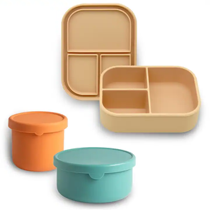 2024 Leak-Proof Silicone Toddler Lunch Containers Sturdy Reusable Silicone Bento Lunch Box Kids With 3 Compartment