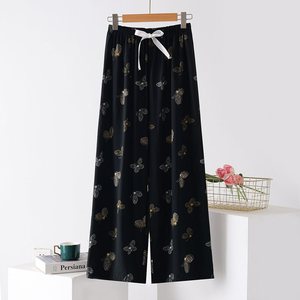 Pantalon de pyjama en coton et soie pour femmes, fin, ample, à jambes larges, décontracté, pour l'été, à porter en extérieur - Product Image 3
