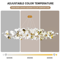 Lustre moderne au design floral en céramique dorée et blanche pour salon, chambre à coucher, gazebo, salle à manger, lustre en laiton