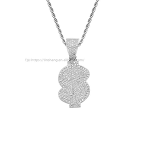 Full zirconium dollar pendant chain, hip hop jewelry, accessories, <b>copper</b> zircon, dollar $<b>coin</b> pendant. - Product Image 5