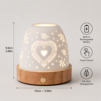 Lampe de nuit en céramique de porcelaine creuse, motif cœur, porte-bougie LED, blanc chaud, lampe de table pour la décoration de la maison et de la chambre