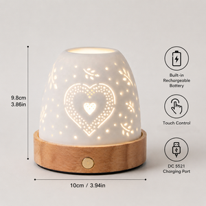 Lampada da Tavolo in Ceramica Porcellanata con Motivo a Cuore, Luce Notturna LED, Portacandele, Luce Bianca Calda per Arredamento Casa e Camera da Letto - Product Image 3