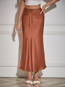 Falda Larga de Mujer de Alta Calidad 2026 al por Mayor, Falda de Media Pierna de Color Sólido con Encaje y Cintura Alta, Ropa de Mujer en Stock - Product Image 2