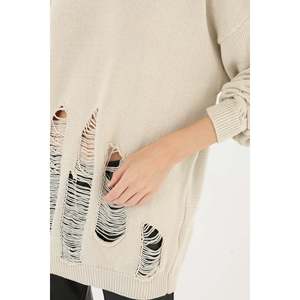 เสื้อทูนิคถักแบบขาดๆ สำหรับผู้หญิง ยี่ห้อ Soul พร้อมดีเทลแบบดิสเทรสทันสมัย เสื้อสเวตเตอร์สีเบจแขนยาวใส่สบายสำหรับใส่ลำลอง - Product Image 5