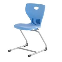 Chaise d'étudiant avec structure métallique, siège en plastique bleu avec dossier à poignée, chaise d'école empilable à cantilever