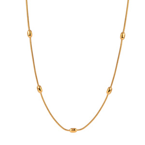 Collier en acier inoxydable avec chaîne serpent et design perlé couleur or pour cadeau - Product Image 5