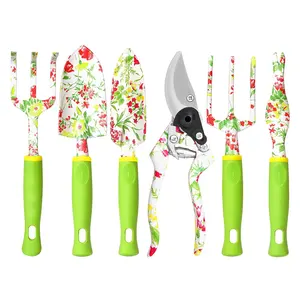 6 PIÈCES en aluminium robuste outils à main kit imprimé floral sécateur sarcloir râteau pelle outils de jardin