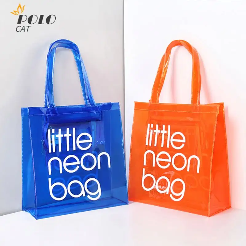 Пластиковые прозрачные ручные сумки с принтом, прозрачные пластиковые водонепроницаемые сумки для покупок из ПВХ