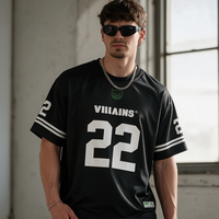 T-shirt oversize noir pour homme avec imprimé numéro 22, motif graphique double face, manches rayées, style streetwear vintage, haut décontracté