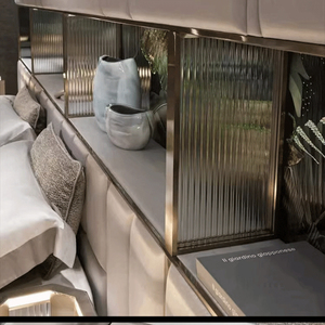 Ensemble de <span class=keywords><strong>lit</strong></span> avec tête de <span class=keywords><strong>lit</strong></span> très grande en cuir, rangement unique, mobilier de chambre à coucher principale moderne et luxueux, <span class=keywords><strong>lit</strong></span> géant avec éclairage LED - Product Image 4