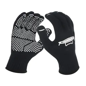 Negro de poliéster cuerda de algodón de punto de trabajo guantes de seguridad del PVC con la palma para trampolín