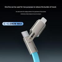 Kabel Pengisian Daya Super Cepat FC&EC 240W Dual USB-C ke Type-C 1.2M TPE Silikon Pipih 6A untuk iPhone Ponsel/Tablet Kamera