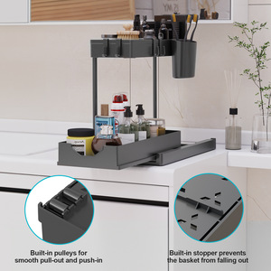 PET L-Shaped Under Sink Cabinet <strong>Storage</strong> Rack Plastic Multi-functional Kitchen Counter <strong>Organizer</strong> with Hanging Hooks Cup <strong>Hanger</strong> - Product Image 2
