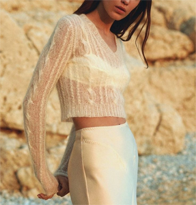 Produttore personalizzato estate pura luce da <span class=keywords><strong>donna</strong></span> cavo in maglia maglia maglia maglia maglia con scollo a V Top maglione corto da <span class=keywords><strong>donna</strong></span> - Product Image 1