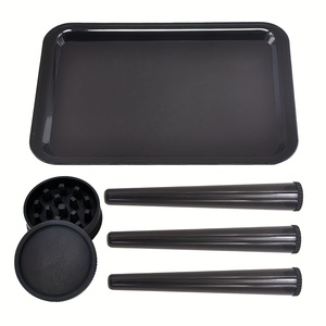5-Piece Smoking Rolling Kit Plastic Tubes Metal Rolling Tray and Grinder Set