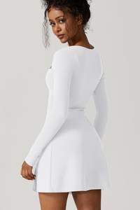 فستان نسائي برقبة مربعة من الجسم بأكمام طويلة وفتحة جانبية فساتين قصيرة مضيئة - Product Image 4