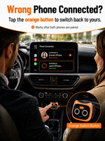 Adaptateur sans fil CarPlay Android Auto avec bouton de commutation double téléphone pour convertir le CarPlay Android Auto filaire d'usine en version sans fil