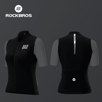 Jersey Bersepeda Wanita ROCKBROS Ringan dengan Desain Blok Warna, Jersey Bersepeda Lengan Pendek Musim Panas yang Dapat Disesuaikan untuk Wanita