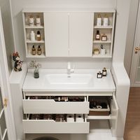 Nouvelle armoire de salle de bain en MDF laqué de luxe, résistante à l'eau, design moderne, marbre artificiel pour appartement, villa