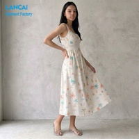 Robe d'été pour femmes à imprimé floral personnalisé, en coton et lin, style bohème, bretelles spaghetti, longueur midi, service OEM ODM, fabricant