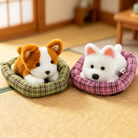 Set Boneka Anjing Lucu dengan Tempat Tidur Kotak-kotak, Miniatur Anak Anjing Realistis, Boneka Hewan Lembut dan Menggemaskan, Hadiah untuk Anak-anak