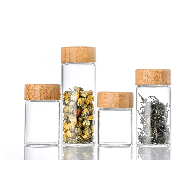 Factory supply 50ml to 260ml borosilicate glass jars different volume glass food storages with wooden lid