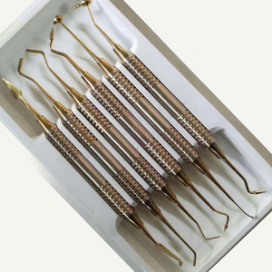 Kit d'outils manuels de restauration dentaire Rootcare Premium, 6 pièces, en acier plaqué titane doré, instruments chirurgicaux en résine, certifiés CE - Product Image 1