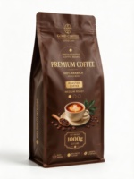Sachet à fond plat refermable haute barrière, brun mat imprimé, pour grains de café Arabica 1KG, emballage de détail premium