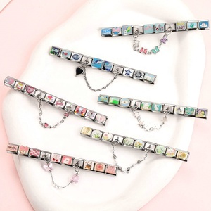 Bracelet modulaire à breloques italiennes 9 mm, combinaison exquise, double chaîne, nouveau bijou DIY, style européen et américain, plaqué platine - Product Image 1
