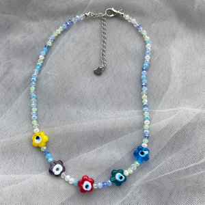 2025 New Hot Sale Women Handmade Pastel Crystal <b>Beads</b> Jewelry Set Cute Colorful Flowers Beaded Choker Fancy Devil Eye <b>Bracelets</b> - Product Image 3