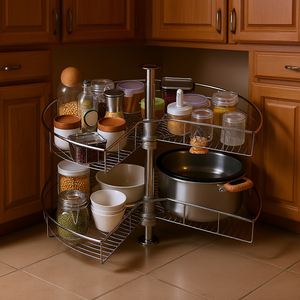 Organizador de Esquina Cromado en Forma de Riñón de 2 Niveles y 28 Pulgadas, Solución de Almacenamiento para Gabinetes de Cocina con Esquinas Ciegas - Product Image 2