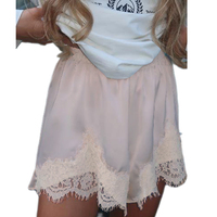 Shorts en satin à bordure en dentelle pour femmes, taille élastique, patchwork en dentelle, culottes en soie françaises, coquette, boxer, bas de pyjama