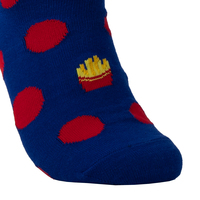 Chaussettes en coton Pilates Funny Chips Crew Length en bleu foncé avec des points rouges Fun Fashionable Spring Style