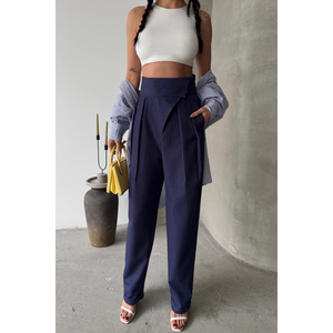 Pantalones de Vestir Cargo de Cintura Alta para Mujer, Color Azul Marino, Transpirables y Casuales para Oficina, Talla Grande/XL para Otoño - Product Image 4