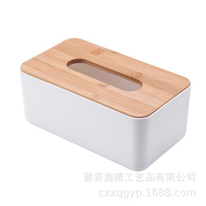 Bamboo Tissue Box Lid <b>Rectangle</b> Wood Grain Color Standing Type Desk Storage Organizer - Product Image 4