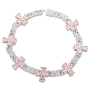 <span class=keywords><strong>Collana</strong></span> da Uomo <span class=keywords><strong>Personalizzata</strong></span> Vintage Hip Hop con Croce Baguette e Catena Infinita, Gioielli Bling CZ Iced Out Bicolore - Product Image 1