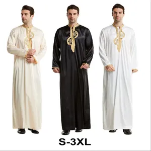 New Polyester Long Sleeve Islamic Men Dress Kaftan Jubah Abaya Jalabya Ethnic Arabic Thobe Thoub for Men clothing